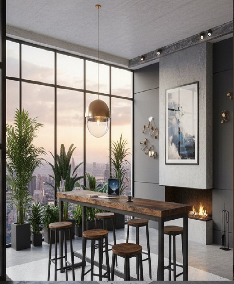 Barkruk set van 4 – House&Garden industriële barstoelen met rugleuning, verstelbare poten en dubbele voetsteunen, keukenstoelen, hoge krukken voor bar, keuken of eetkamer, rustiek bruin/zwart