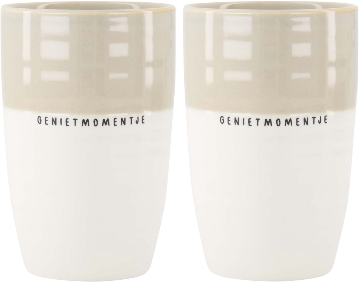 Zusss Set Van 2 Mokken L Genietmomentje - Cadeau Keramiek Wit / Zand