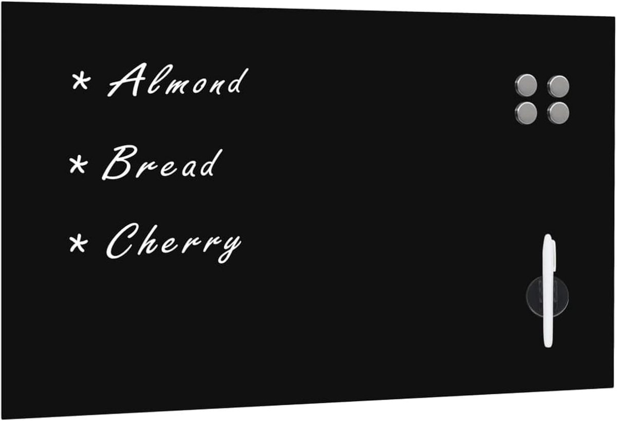 Glazen Wandbord - Magnetisch Bord - Notities Maken - Droog Afwasbaar - 100 x 60 cm - Zwart