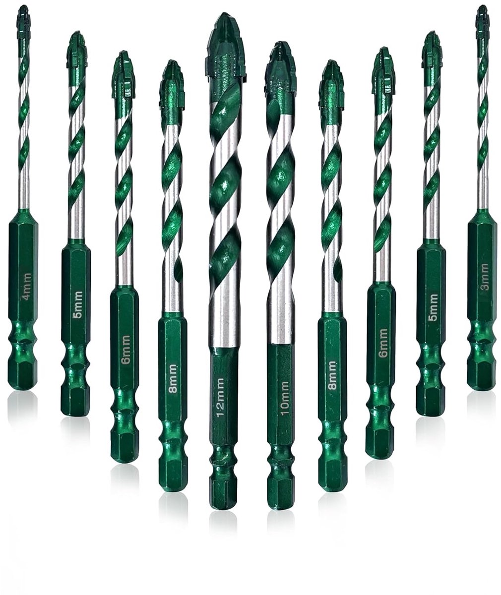 Tegelboor Set - Glasboor Kobalt - Materiaal Boren - 10 Delig Zeskant - 3-12 mm - Titanium Gecoat