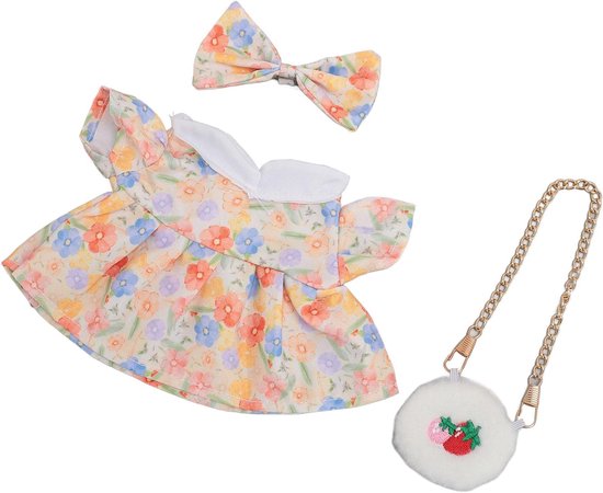 Poppenkleding Set - Pluche Poppen Outfit - Poppen Aankleden - Compleet met Tas - Voor 20 Cm Poppen - Wit Rood — afbeelding 4