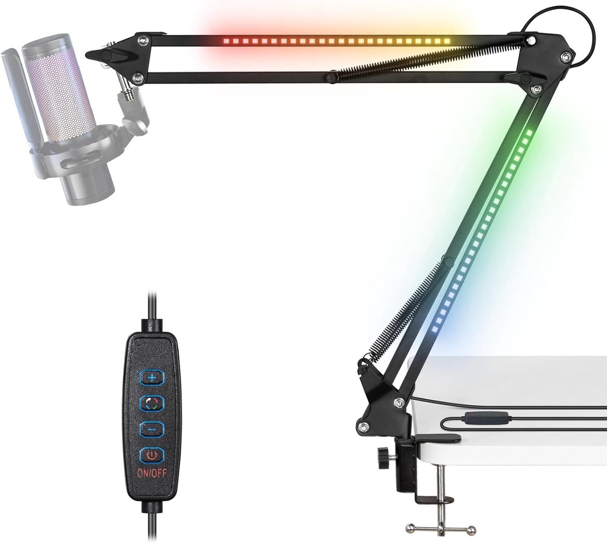 Microfoonarm - Opname Arm - Streaming Gaming - Verstelbare RGB Verlichting - 3kg Capaciteit - Zwart