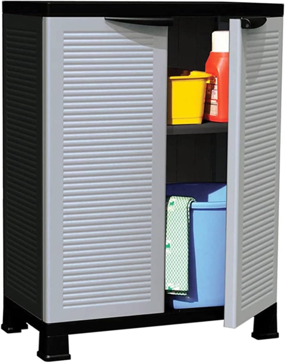 Verticale Opbergkast - Kunststof Kast - Thuis Kantoor - Afsluitbaar - 68 x 39 x 92 cm - Grijs
