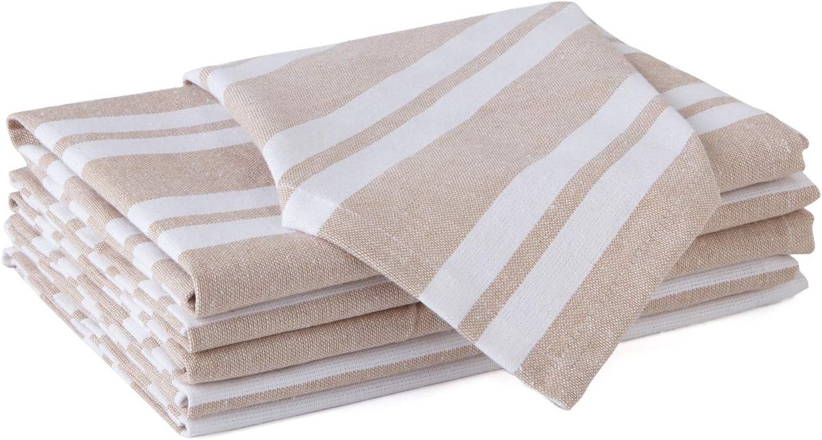Servetten Set - Tafeldecoratie Doeken - Dineren Thuis - Set van Zes - 43x43 cm - Beige Streep