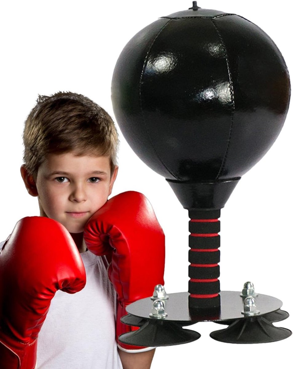 Desktop Bokszak - Stressbal Bureau - Ontspanning Werk - Sterke Zuignap - 40x177 cm - Zwart
