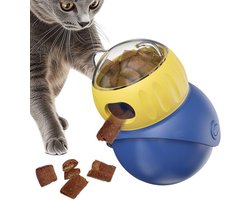 Kattensnoepdispenser Speelgoed - Kitten Traktatiebal - Interactief Voeren - Langzame Voederspiraal - 11 x 8 x 8 cm - Blauw