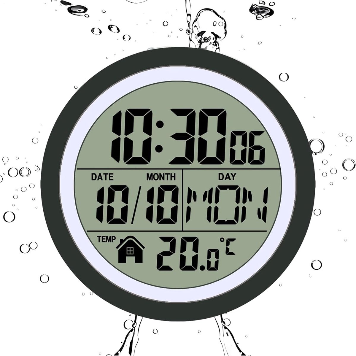 Badkamer Klok - Douche Klok - Temperatuur Datum - Waterdicht IPX4 Ontwerp - 76B cm - Zwart