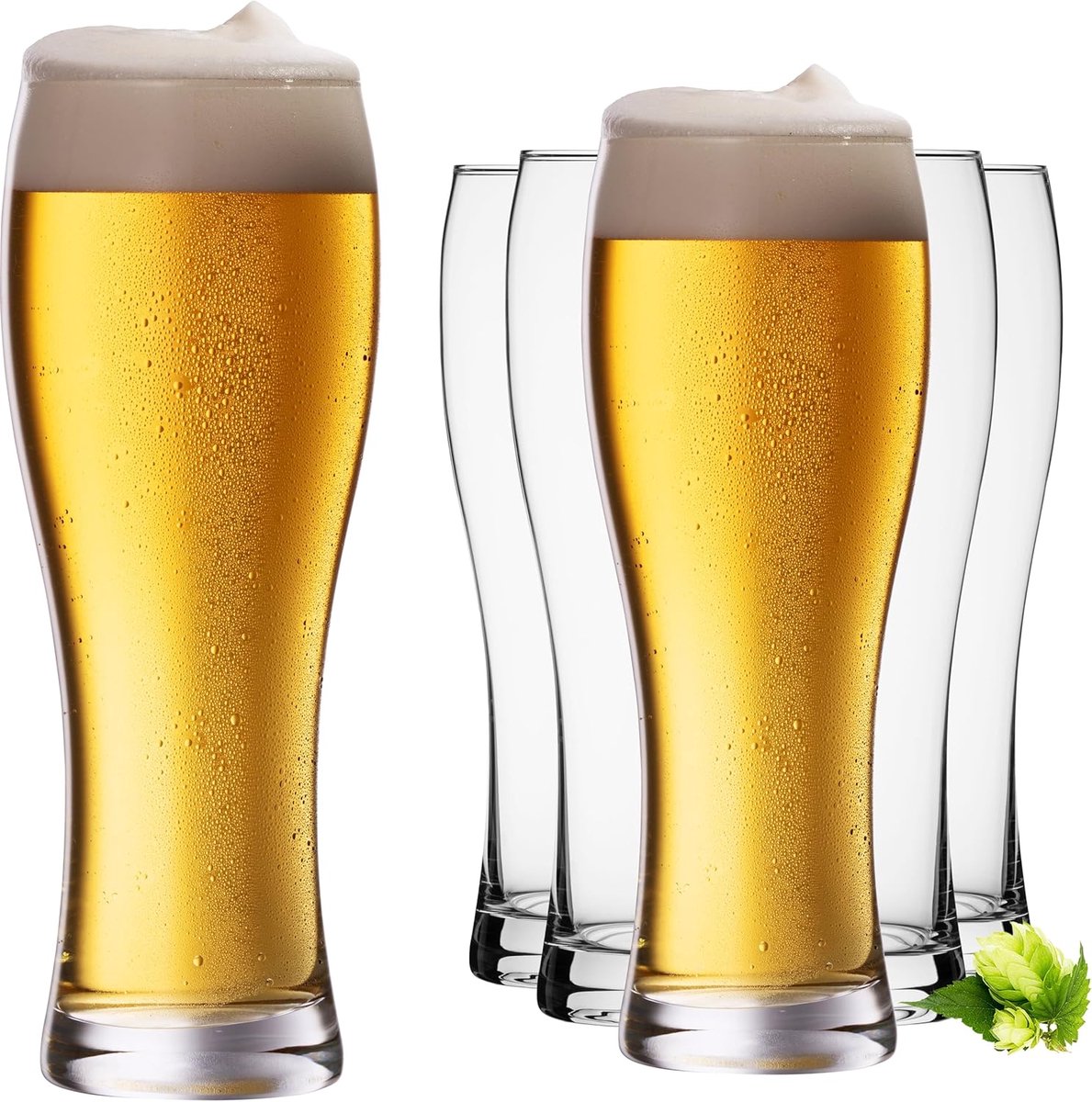 Tarweglazen van glas - Bierglazen set - Optimale bierervaring - Vaatwasmachinebestendig loodvrij - 500 ml set van 6 - Transparant