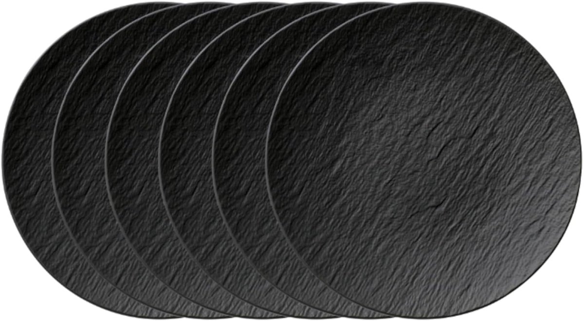 Platte Borden - Dinerborden Set - Maaltijden Serveren - Leisteen Look - 25 cm Diameter - Zwart