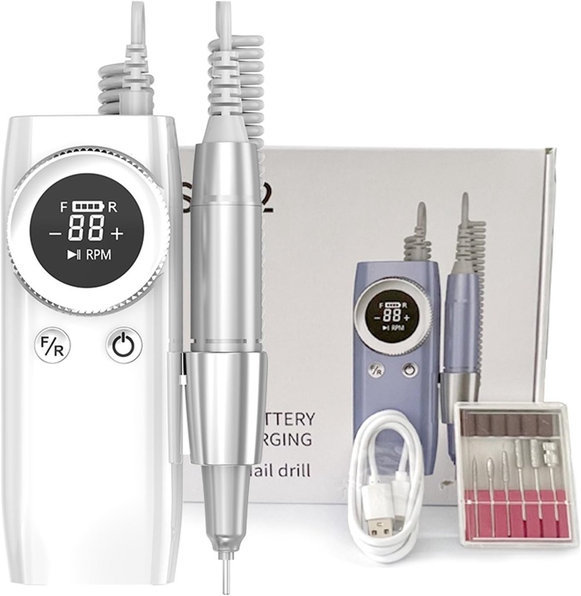 Elektrische Nagelfrees - Nagelboormachine Schuurmachine - Manicure Pedicure - Oplaadbaar Draadloos - 45000 RPM - Wit