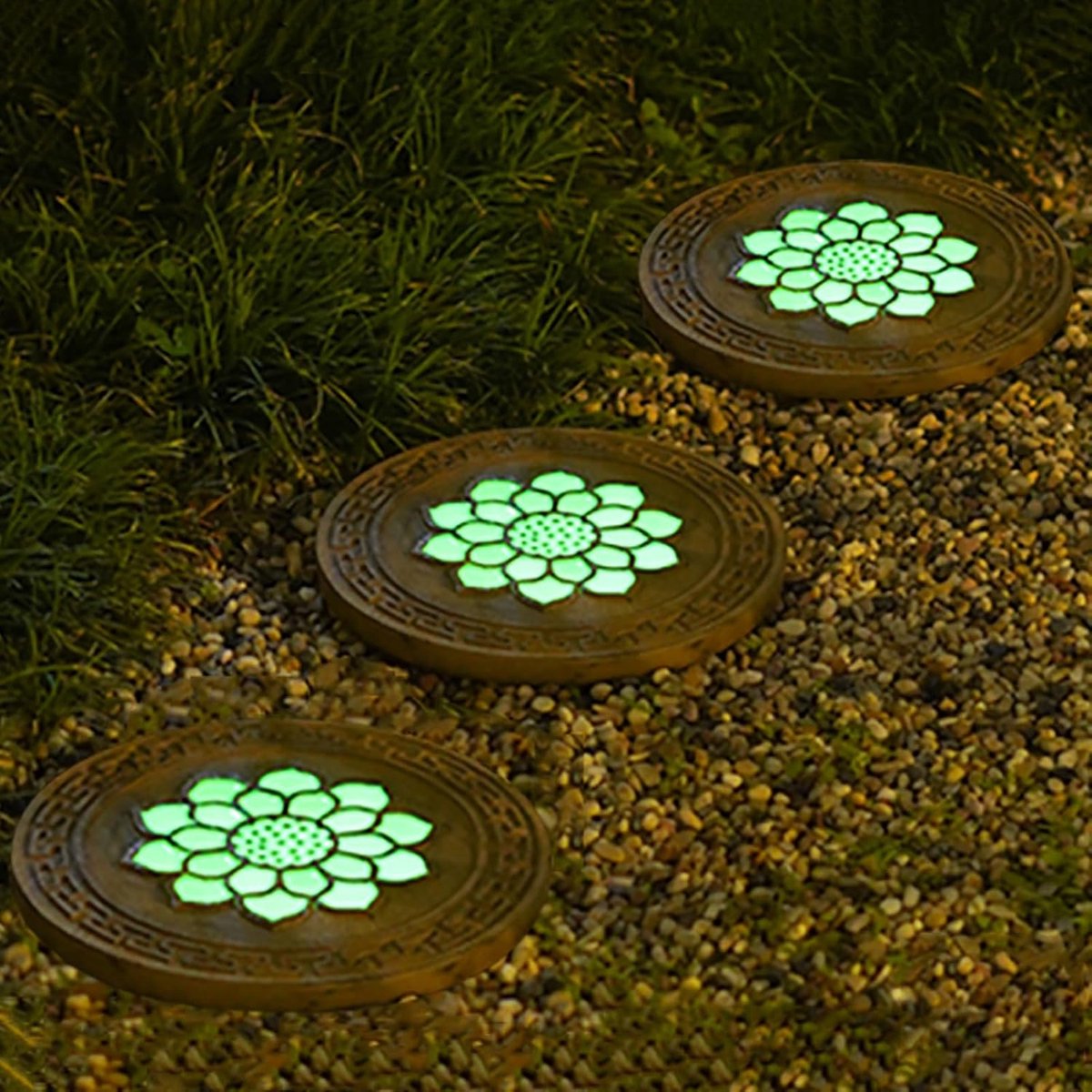 Tuinstapstenen Set - Decoratieve Stenen - Pad Verfraaien - Lichtgevend Effect - 32.5 Cm Diameter