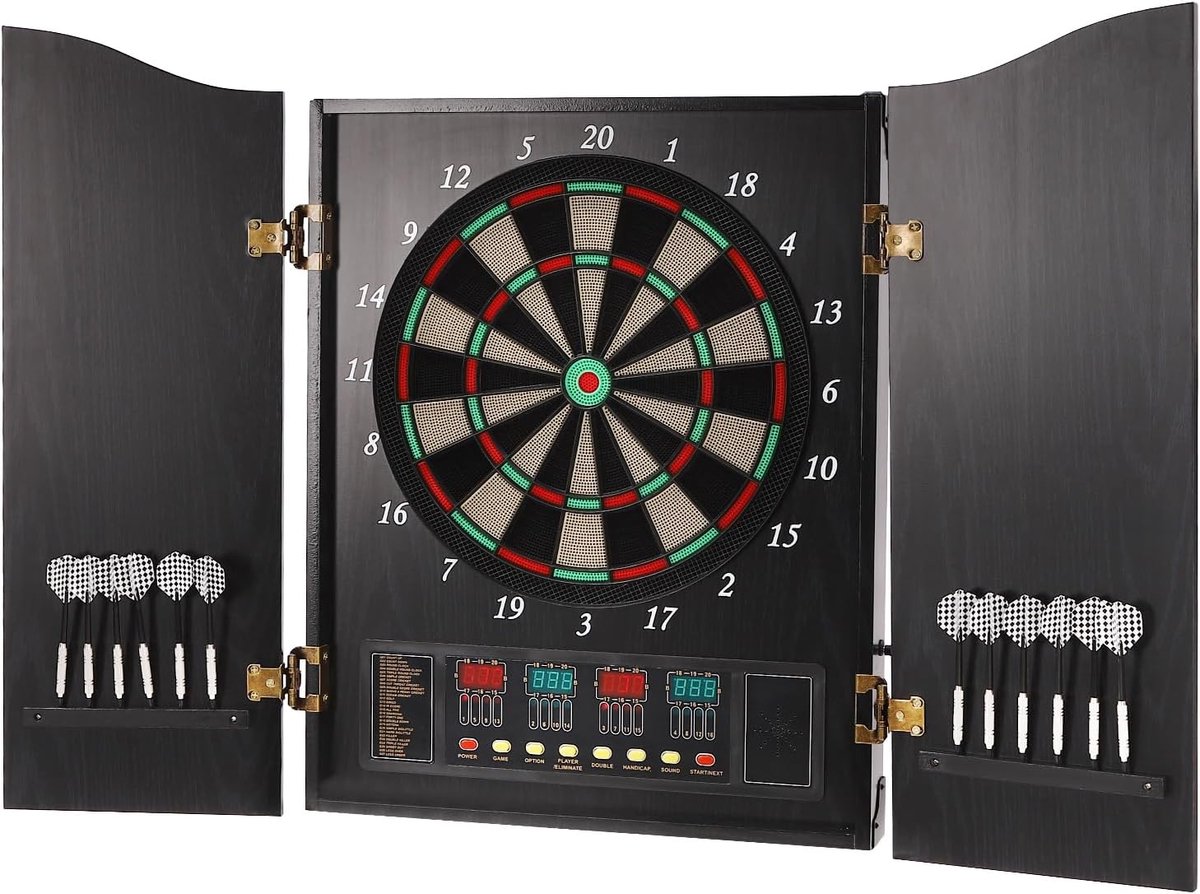 Elektronisch Dartbord Kast - Dartautomaat Set - Feest Interactie - 16 Spelers Opties - 50x69cm - Zwart