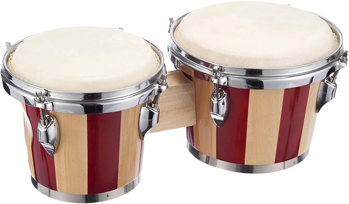 Bongo Trommel - Percussie Instrument - Muziek Leren - Mahonie Hout - 6 en 7 Inch - Rood Wit