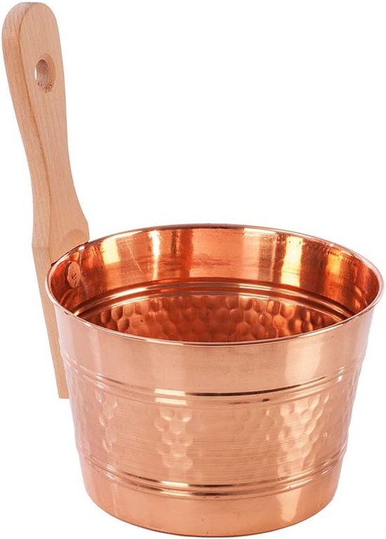 Koperen Sauna Emmer - Opgiet Emmer - Sauna Opgieten - Houten Handgreep - 4 Liter - Koper