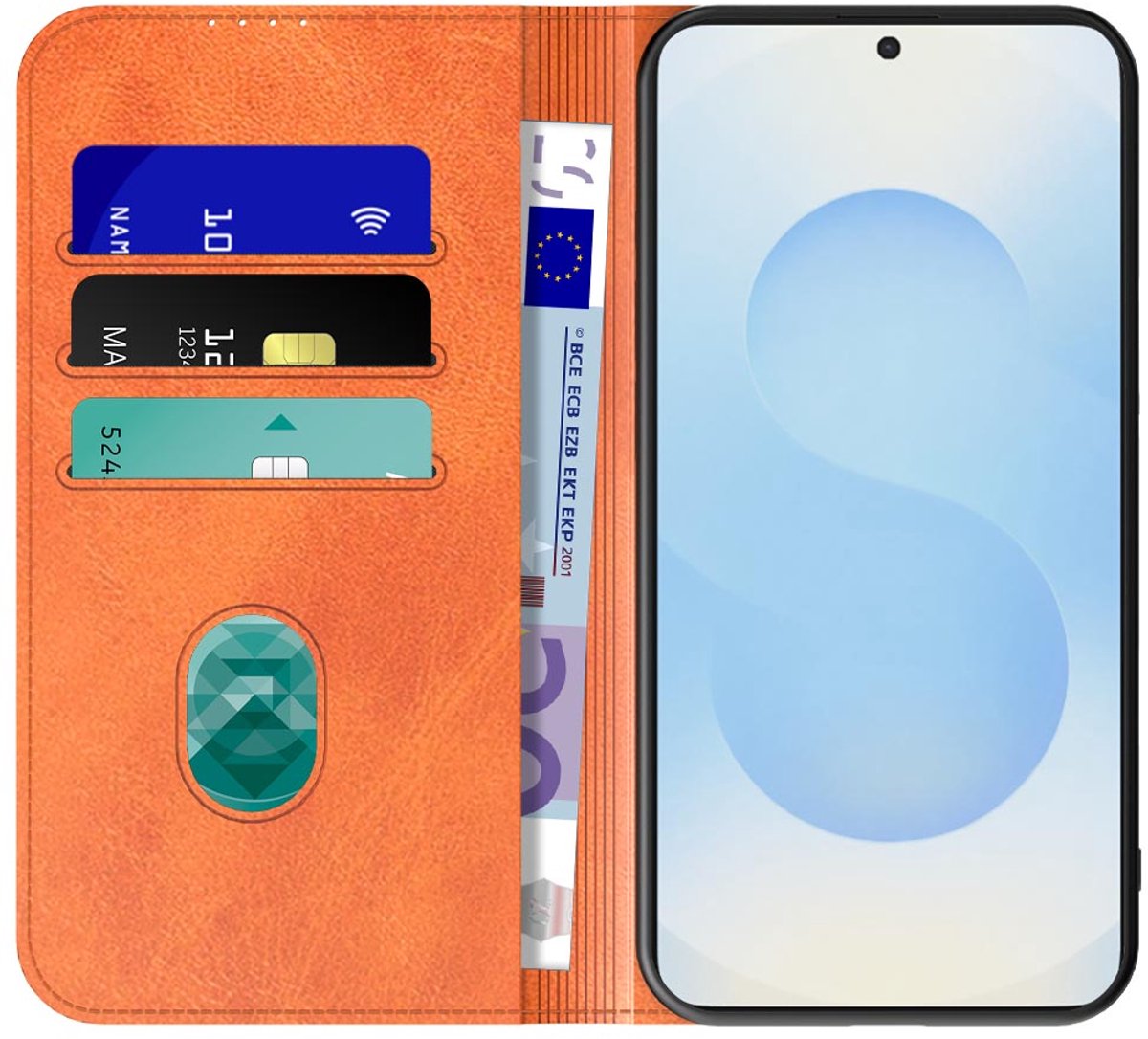 Geschikt voor Samsung Galaxy S25 Telefoonhoesje Bruin Kunstleer Met Magnetische Sluiting - Portemonnee BookCase Met Pasjeshouder - ProtX