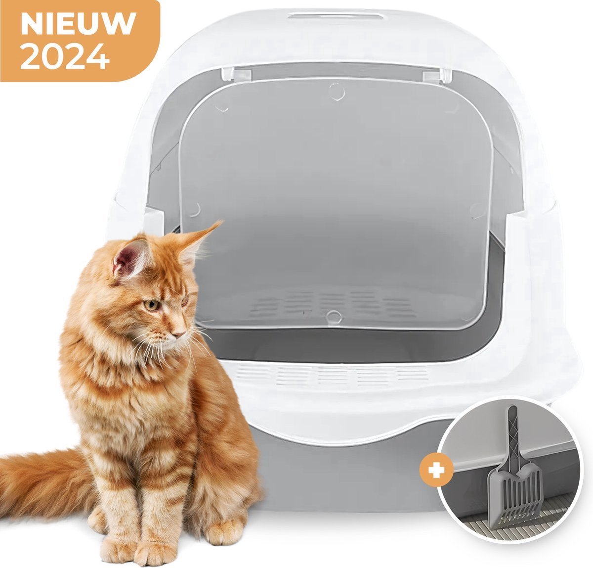 MaxiClean Kattenbak – Wit – 50 x 35 x 33 cm – Voor Grote Katten en Meerdere Katten
