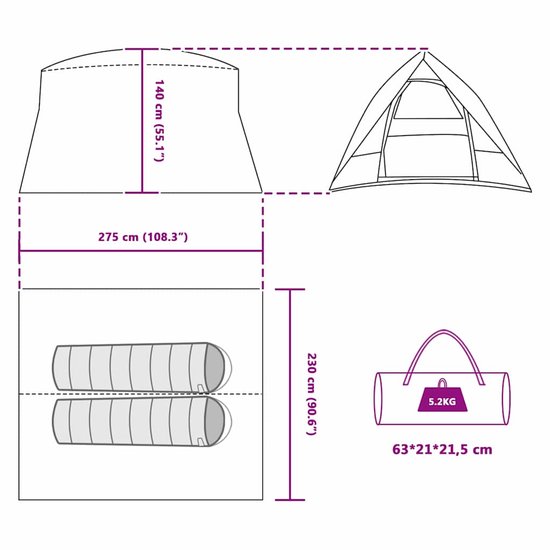 vidaXL - Kamperen - tent - 2-persoons - Groen - taft - Waterdicht — afbeelding 4
