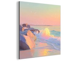 Aluminium schilderij 20x20 cm - Wanddecoratie metaal - Zomerlicht - Strand - Fonkelende accenten - Metalen muurdecoratie woonkamer - Decoratie industrieel - Foto op dibond - Industriële accessoires slaapkamer