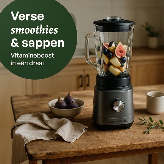 CHEFSHAUS Kitchen Blender - 1,5L Glas & 700ml To-Go beker - Grijs/Zwart - 1200W Smoothie maker - BPA-vrij van CHEFSHAUS — afbeelding 2