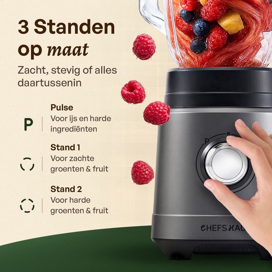 CHEFSHAUS Kitchen Blender - 1,5L Glas & 700ml To-Go beker - Grijs/Zwart - 1200W Smoothie maker - BPA-vrij van CHEFSHAUS — afbeelding 4