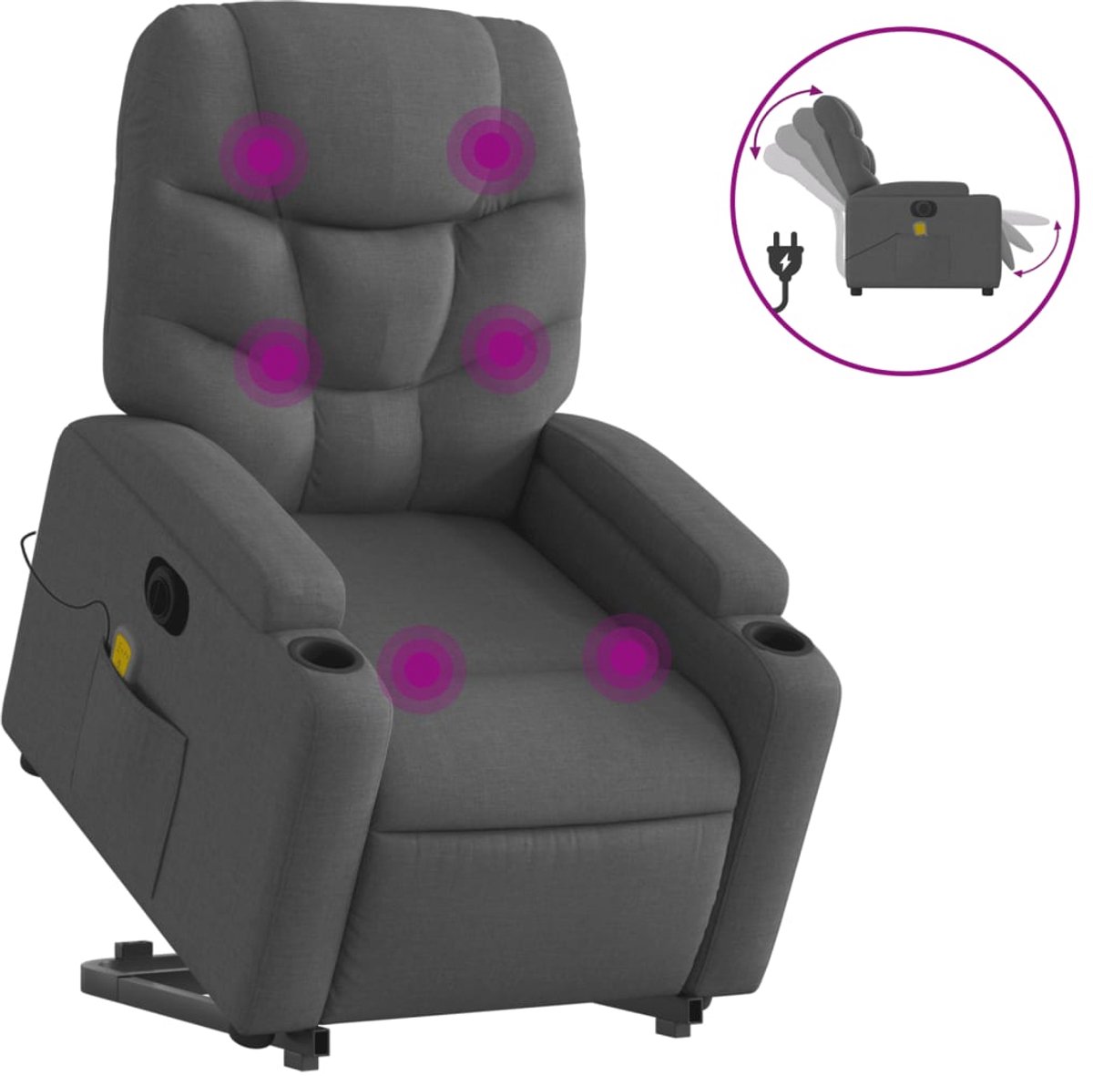 vidaXL Sta-op-massagestoel - elektrisch - verstelbaar - stof - donkergrijs
