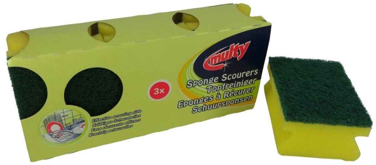 Multy Schuursponsen met Handgreep 3 Stuks Geel/Groen