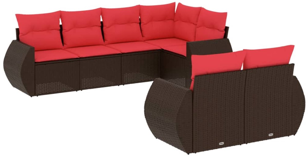 vidaXL - 7-delige - tuinbankset - met - kussens, - bruin - polyrotan