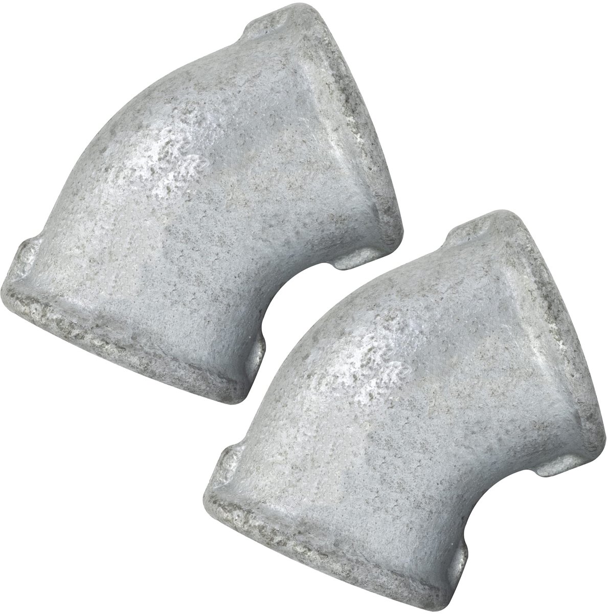 C65106 - Set van 2 gietijzeren hoekstukken 45Â° - 3/4'' vrouwelijke verbinding - gegalvaniseerde uitvoering - sanitair verwarming