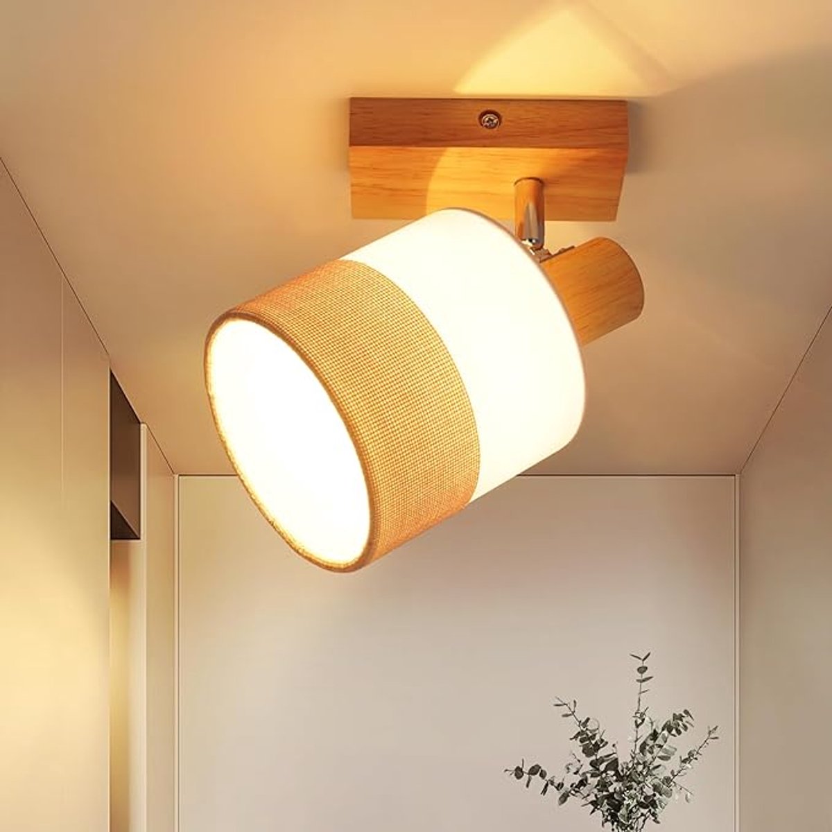 Glitzerlife Houten Spotlight - LED Plafondspot & Wandspot - 1-lichts E14 Fitting - 350° Draaibaar - Vintage Retro Stijl - Zonder Lichtbron - Voor Hal, Slaapkamer, Keuken, Woonkamer