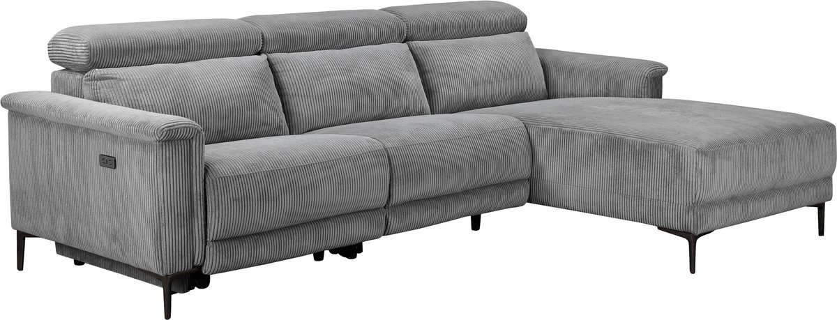 Notio Living Lund-Hoekbank - 3-Zits Elec. Relax - Grijs Corduroy