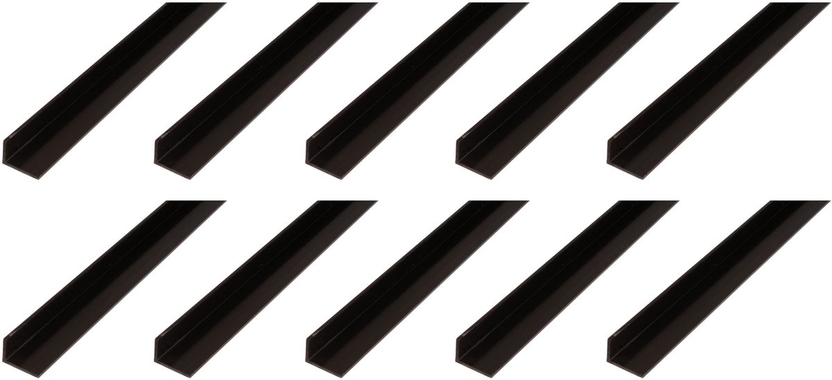 Alberts 10 x hoekprofiel, PVC, zwart, 20 x 10 x 1 mm, lengte 2 m