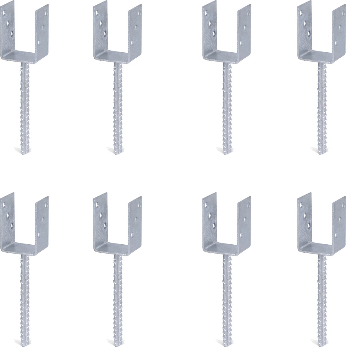 Alberts 8 x U-paaldrager mit Riffelstahl-betonanker, 71x104 mm, betonanker 200 mm, thermisch verzinkt, voor inbetonneren