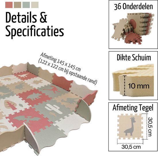 Roosly Speelmat Baby - Speelkleed baby - Babygym - Foam Puzzelmat met Opstaande Rand - Inclusief Opbergtas van Merkloos — afbeelding 2
