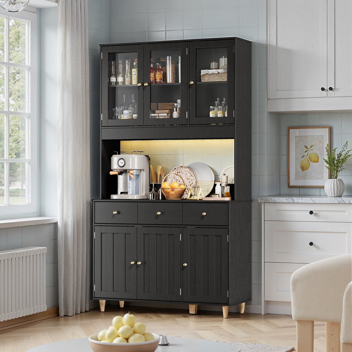 Xbro Keukenkast – Slim ontwerp met 3 lade en 6 deuren, verstelbare planken en te combineren met andere keukenkasten – Keuken Opbergkast – keuken & woonkamer – 100×30×180 cm – Zwart — cadeau in Cadeau-ideeën - foto 5