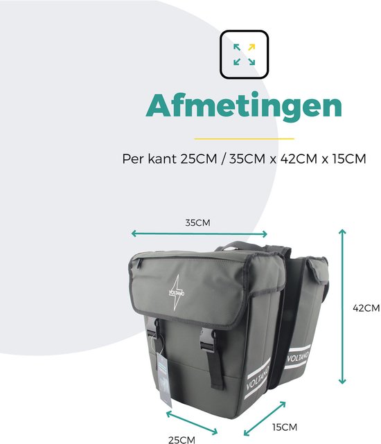 Voltano Dubbele Fietstas 40L Afgeschuind - Intense Green - 100% Waterdichte Fietstassen - Fietstassen Elektrische Fietsen
