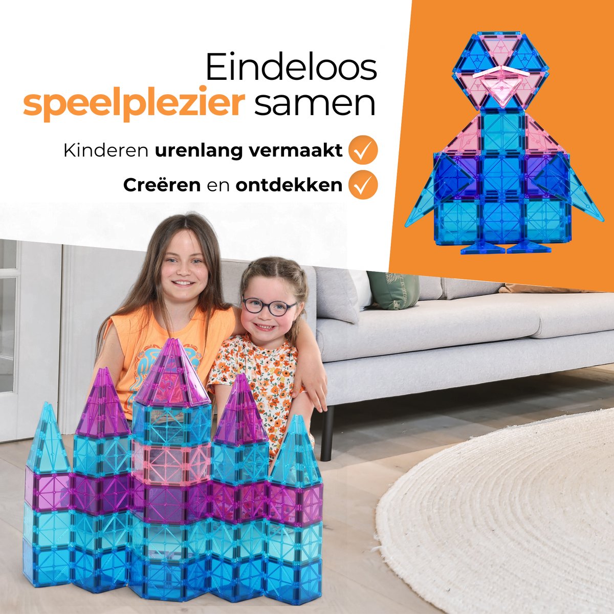 Magna Minds - Magnetic Tiles - Ice prince/princess - Magnetisch Speelgoed - 101 stuks - Constructie speelgoed - Magnetische tegels - Montessori speelgoed - Magnetic toys - Magnetische bouwstenen - Speelgoed Kinderen — afbeelding 5