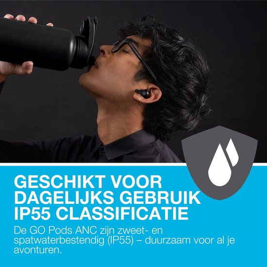 JLab Go Pods ANC Draadloze Oordopjes Met Noise Cancelling - Oortjes Draadloos Bluetooth - 26 uur Batterijduur - Hybrid ANC - Equalizer EQ4 App - Multipoint - Fast Charging Case - Zwart