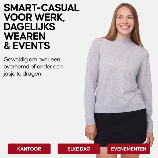 Pull DANISH ENDURANCE en laine mérinos et cachemire mélangés - Pull col roulé Premium pour femme - Douceur exceptionnelle - Gris clair chiné - Taille M
