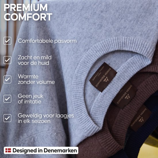 Pull DANISH ENDURANCE en laine mérinos et cachemire mélangés - Pull col rond en maille Premium - D'une douceur exceptionnelle - pour homme - Marron - Taille M
