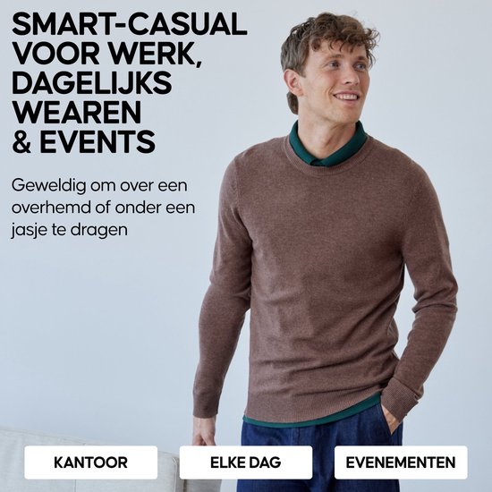 Pull DANISH ENDURANCE en laine mérinos et cachemire mélangés - Pull col rond en maille Premium - D'une douceur exceptionnelle - pour homme - Marron - Taille M