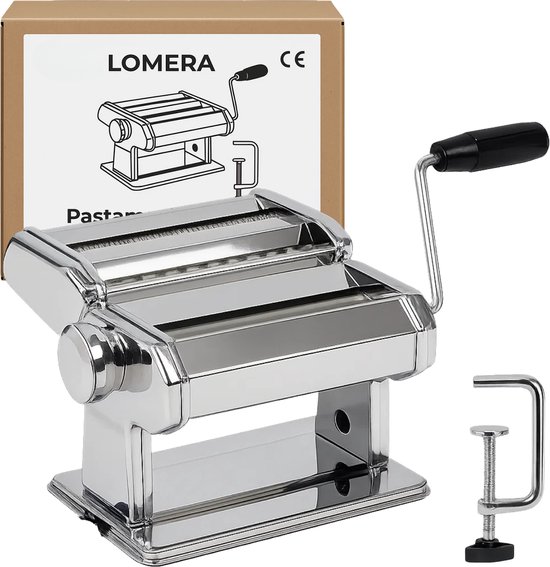 Lomera Pastamachine Roestvrijstaal - Spaghetti Machine - Zelfgemaakte Pasta - Lasagna Maken - Tagliatelle Maken - Verstelbare Diktes - Tafelgreep Bevestiging - Eenvoudig Te Reinigen - Roestvrijstalen Materiaal - 410 Stainless Steel van Lomera — afbeelding 4