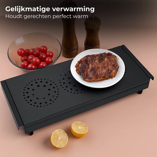 Lomera Warmhoudplaat - Rechaud - 3 Branders - Waxinelichtjes - Voedselverwarmer - Bordverwarmer - Non-Stick Coating - Aluminium Rooster - Roestvrijstaal Basis - Zwart - Gelijkmatige Verwarming - Afneembaar Rooster - Handvaten - Kaarsjesdover — afbeelding 3