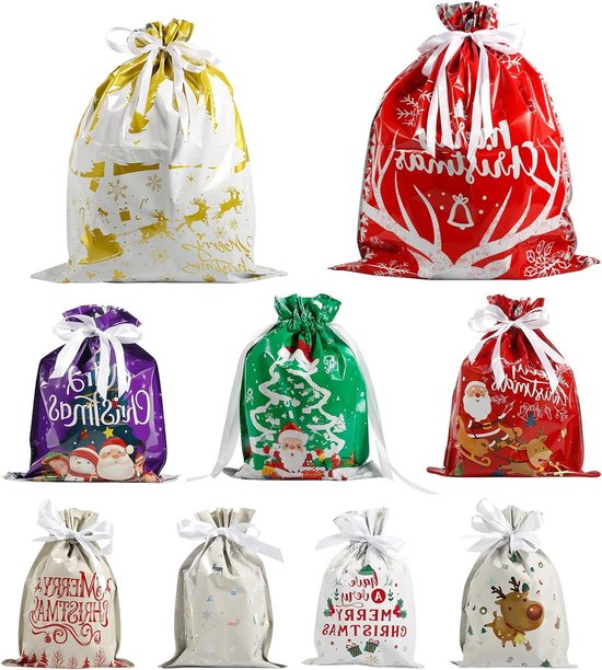 Extra grote kerstgeschenkzak 142 x 91 cm Jumbo grote geschenkzakjes kerstverpakking voor kerstcadeau - grote plastic gigantische geschenkzakken voor enorme geschenken - zware grote geschenkzak met