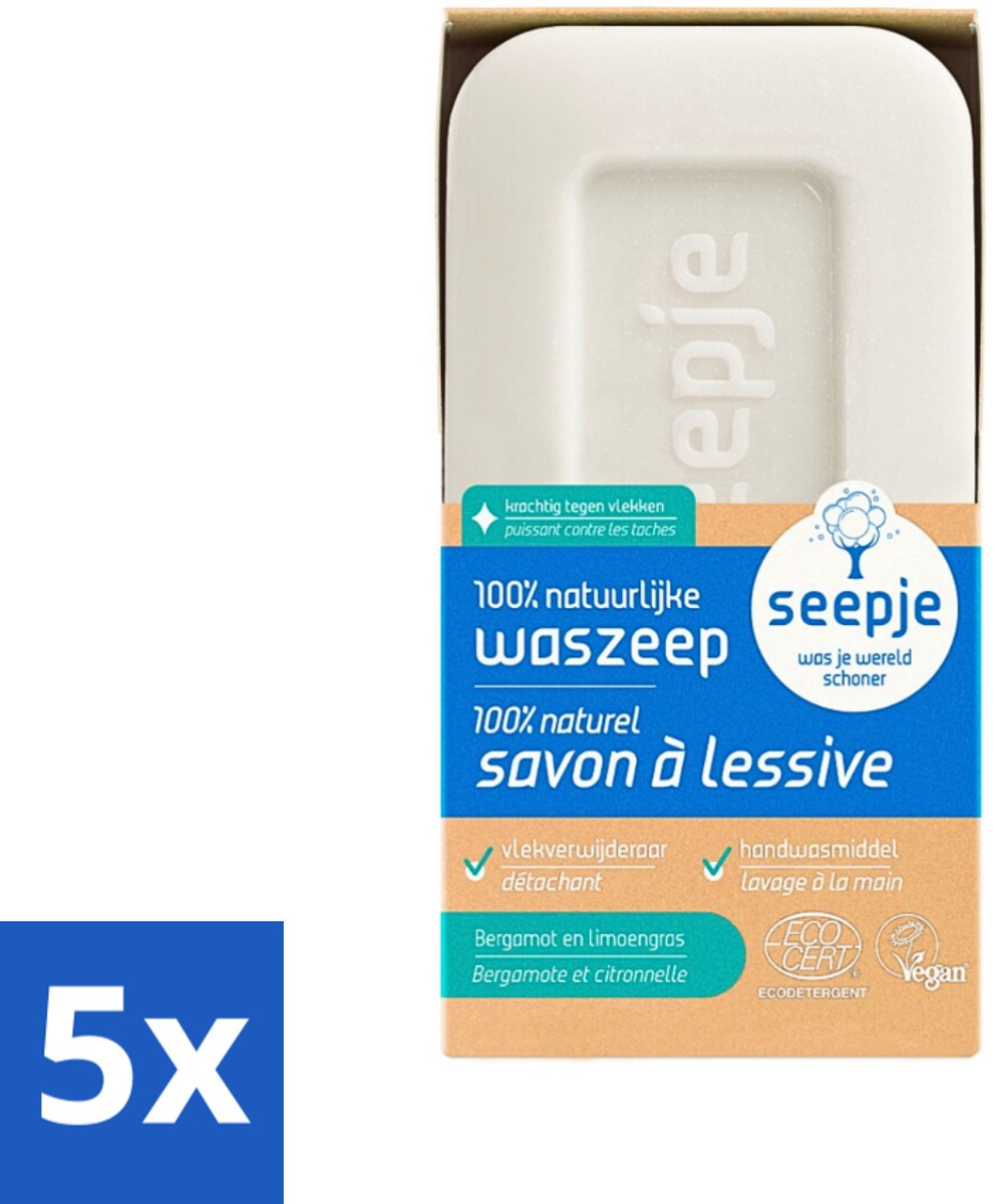 5 x Seepje - Waszeep - Handgemaakt & Natuurlijke Ingrediënten - Blok - 120 gr - Natuurlijke Wasmiddelen - Waszeep Blok - Vlekverwijderaar - Vegan Wasmiddel - Duurzame Wasmiddelen