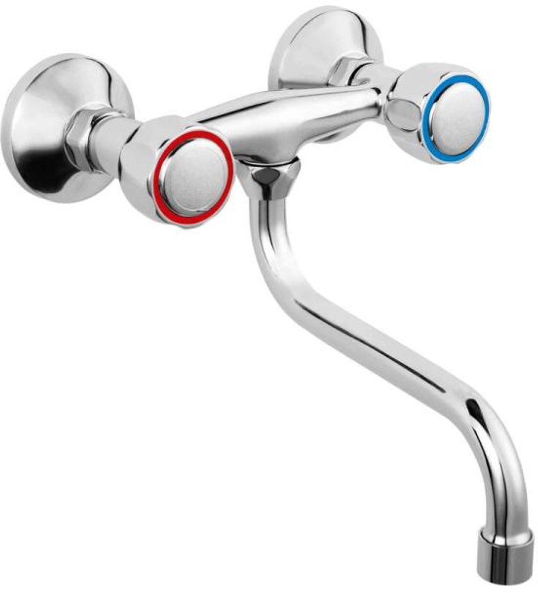 Keukenkraan – Wandkraan met Draaibare S Uitloop – Waterbesparende Aerator – Messing Chroom Muurkraan – Ferro