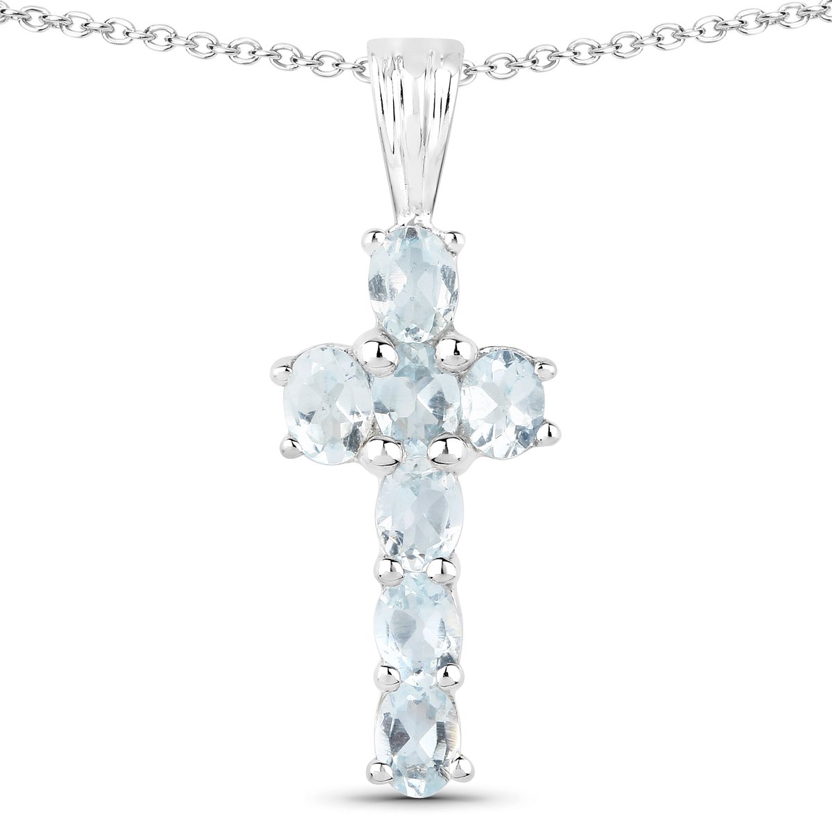 Vira Jewels Anhänger mit Kette 925-Sterling Silber rhodiniert Glänzend Aquamarine hellblau