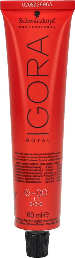 Tube Igora Royal permanente haarkleurcrème, 6-00, 1:1, 2/3/6, 60 ml.