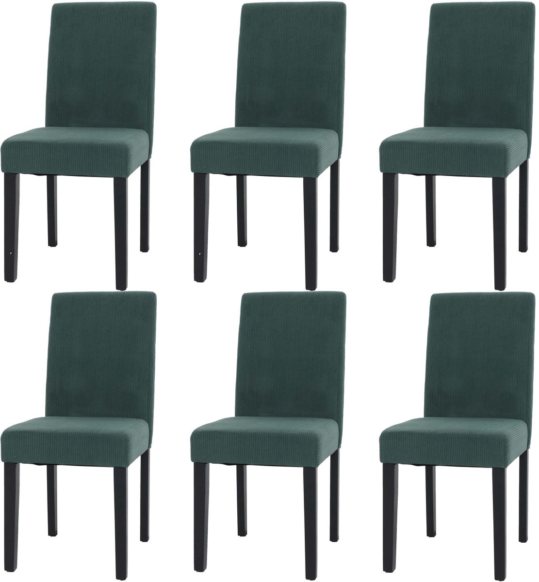 MCW Set van 6 eetkamerstoelen Littau, keukenstoel hoge rugleuning, stof/textiel koord hout ~ groen, donkere poten