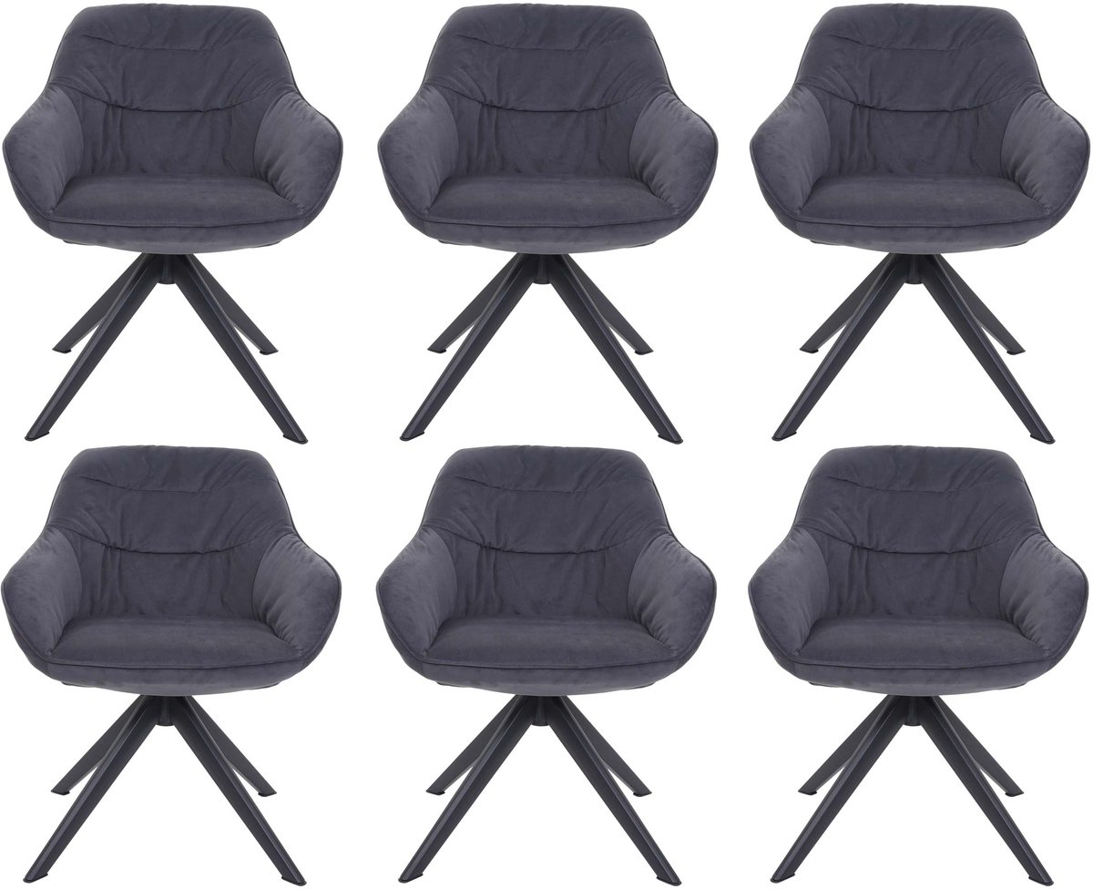 MCW Set van 6 eetkamerstoelen MCW-K28, keukenstoel gestoffeerde stoel met armleuningen, draaibaar, metaal ~ stof/textiel grijs