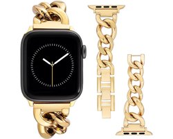 Stravo Metal Chain Horlogebandje – Geschikt voor Apple Watch 46mm (Series 11/10), 45mm (Series 7/8/9), 44mm (Series 4/5/6, SE 1/2/3), 49mm (Ultra 1/2/3) - Modieus Denim Chain Bandje, Verstelbaar & Vervangend (Goud)